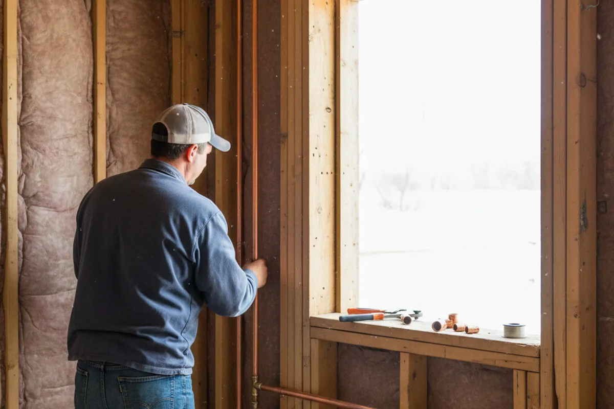 Licensed plumber running new copper supply lines in a Zuni home